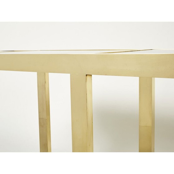 Image 1 of Console vintage en laiton et verre opalin noir, Italie 1970