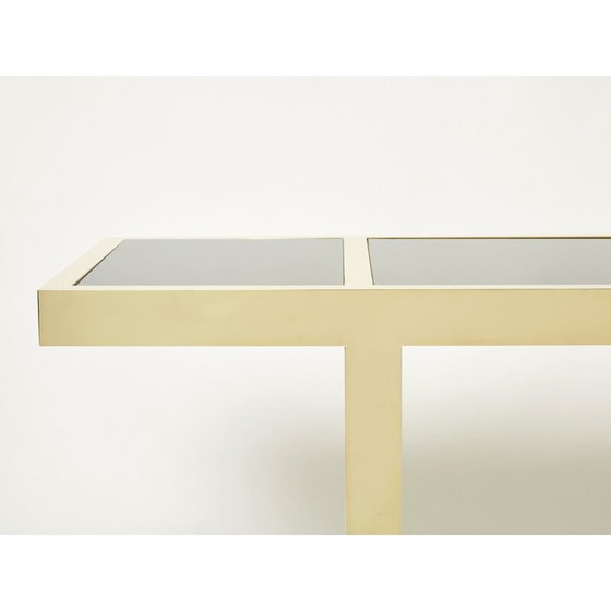 Image 1 of Console vintage en laiton et verre opalin noir, Italie 1970