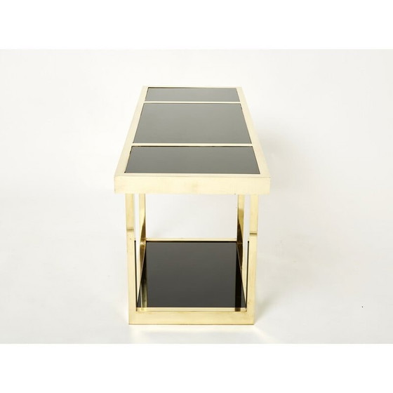 Image 1 of Console vintage en laiton et verre opalin noir, Italie 1970