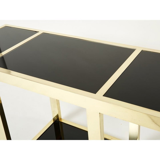 Image 1 of Console vintage en laiton et verre opalin noir, Italie 1970