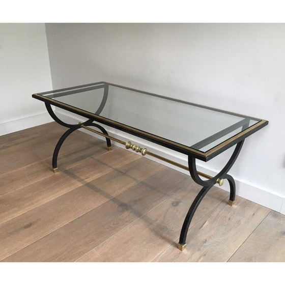 Image 1 of Table basse néoclassique vintage en acier noirci et laiton, 1950