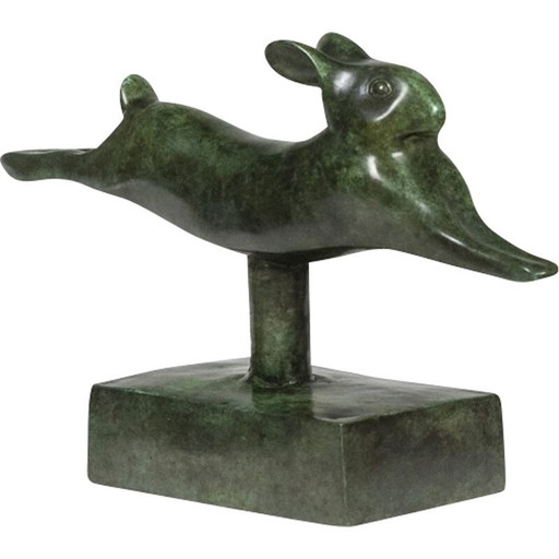 Sculpture vintage "Running Rabbit" en bronze et fonte de François Pompon pour l'Atelier Valsuani, 2006