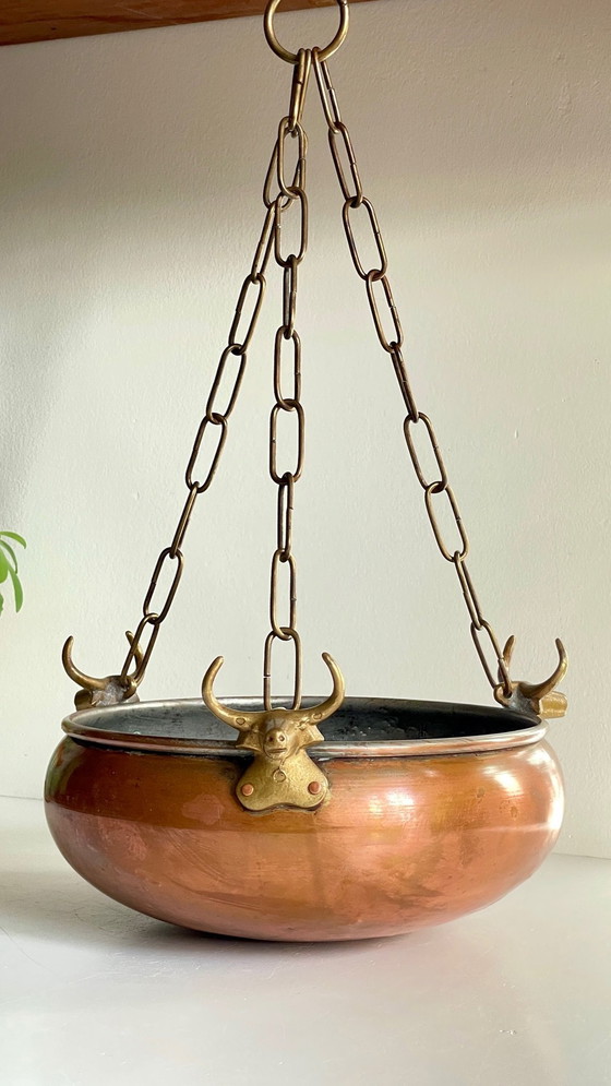 Image 1 of Cache-Pot Suspendu Aux 3 Buffles Vintage
