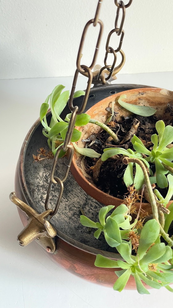 Image 1 of Cache-Pot Suspendu Aux 3 Buffles Vintage