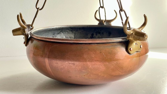 Image 1 of Cache-Pot Suspendu Aux 3 Buffles Vintage