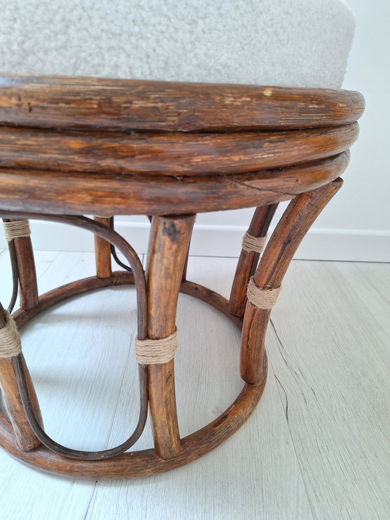 Image 1 of Pouf En Rotin Et Tissu Bouclette