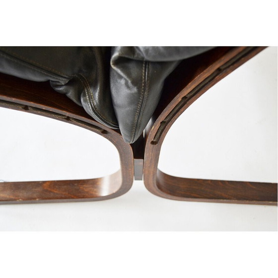 Image 1 of Ensemble de 4 fauteuils Siesta en cuir noir vintage par Ingmar Relling pour Westnofa, Norvège 1960s
