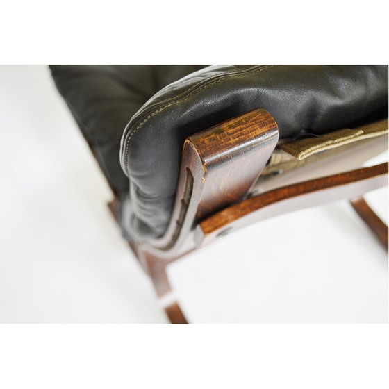 Image 1 of Ensemble de 4 fauteuils Siesta en cuir noir vintage par Ingmar Relling pour Westnofa, Norvège 1960s