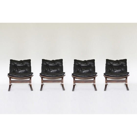 Image 1 of Ensemble de 4 fauteuils Siesta en cuir noir vintage par Ingmar Relling pour Westnofa, Norvège 1960s