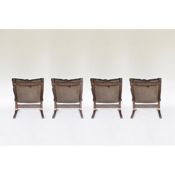 Image 1 of Ensemble de 4 fauteuils Siesta en cuir noir vintage par Ingmar Relling pour Westnofa, Norvège 1960s