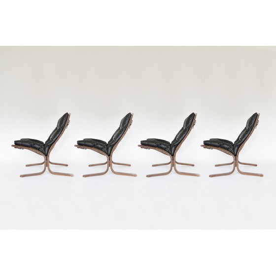 Image 1 of Ensemble de 4 fauteuils Siesta en cuir noir vintage par Ingmar Relling pour Westnofa, Norvège 1960s