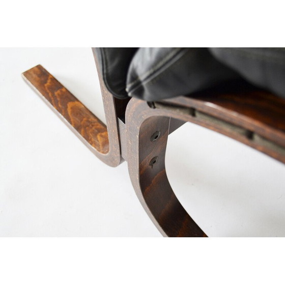 Image 1 of Ensemble de 4 fauteuils Siesta en cuir noir vintage par Ingmar Relling pour Westnofa, Norvège 1960s