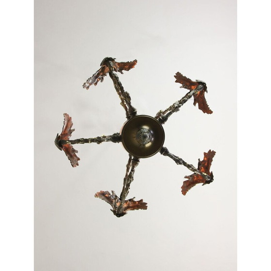 Image 1 of Lampe suspendue vintage en bronze doré et patiné