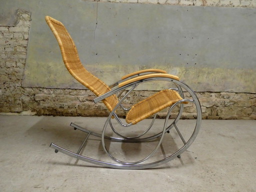 Rocking Chair Chrome & Rotin, 1970