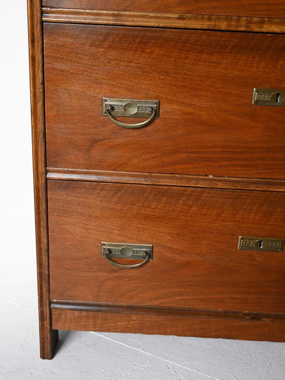 Image 1 of 1940S Vintage Art Deco Wood Chest Of Drawers With Gold Metal Handles, Mid-Century Modern Design