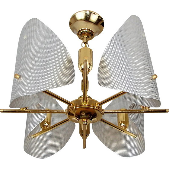 Image 1 of Lustre vintage en aluminium et acier laitonné, 1970