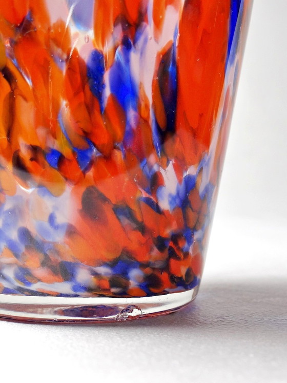 Image 1 of Petit Vase Pâte De Verre Moucheté Orange Cobalt Art Déco Ancien