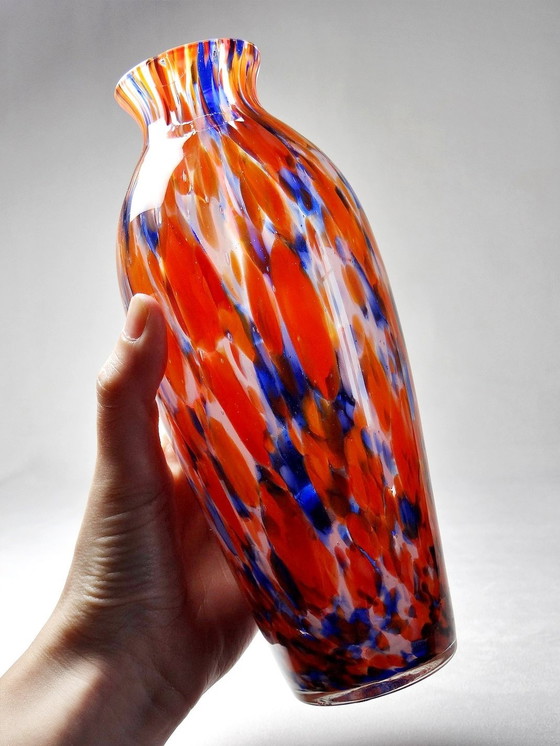 Image 1 of Petit Vase Pâte De Verre Moucheté Orange Cobalt Art Déco Ancien