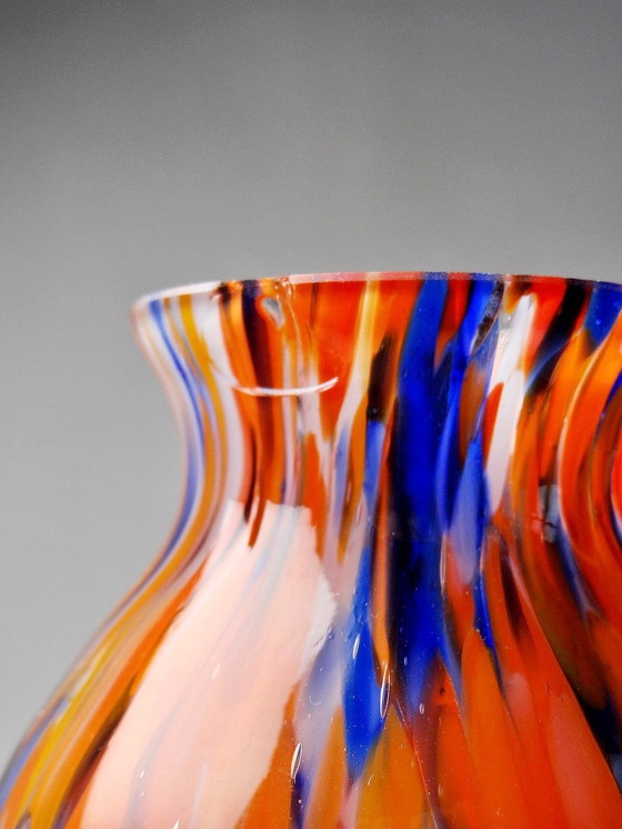 Image 1 of Petit Vase Pâte De Verre Moucheté Orange Cobalt Art Déco Ancien