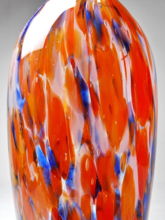 Image 1 of Petit Vase Pâte De Verre Moucheté Orange Cobalt Art Déco Ancien