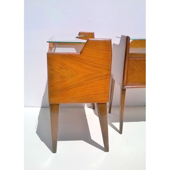Image 1 of Paire de tables de nuit vintage en teck et verre par Paolo Buffa, années 1940