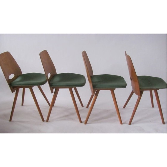 Image 1 of Ensemble de 4 chaises Lollipop vintage en placage de Fr. Jirák pour Tatra, Tchécoslovaquie années 1950