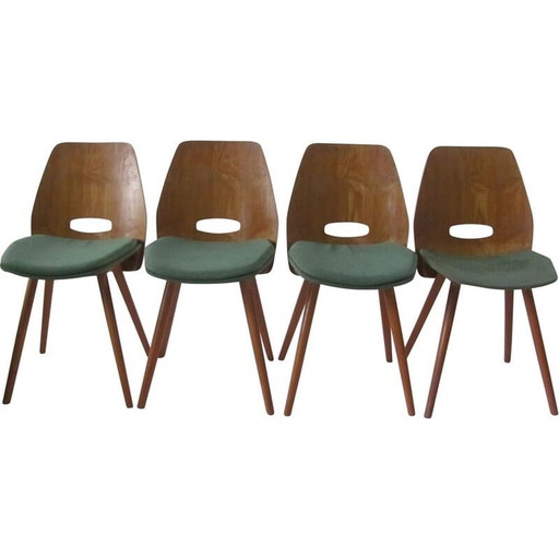Ensemble de 4 chaises Lollipop vintage en placage de Fr. Jirák pour Tatra, Tchécoslovaquie années 1950