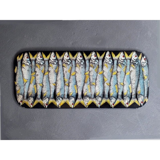 Image 1 of Plateau vintage en métal laqué avec décoration de poissons par Fornasetti Piero, Italie 1950
