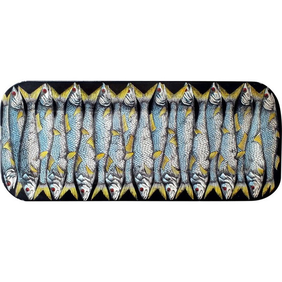 Image 1 of Plateau vintage en métal laqué avec décoration de poissons par Fornasetti Piero, Italie 1950