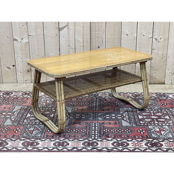 Image 1 of Table basse vintage en rotin et canne, 1970