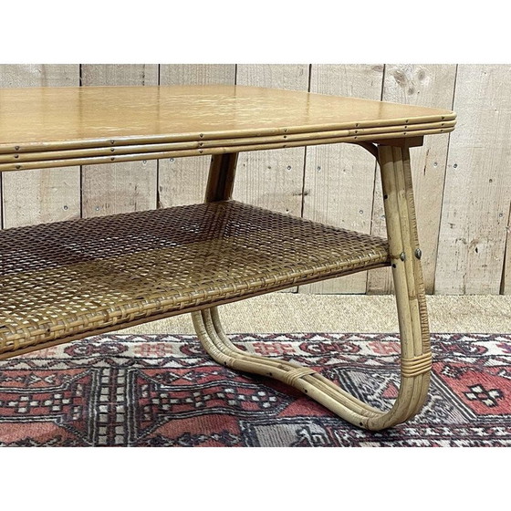 Image 1 of Table basse vintage en rotin et canne, 1970