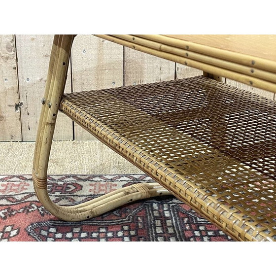 Image 1 of Table basse vintage en rotin et canne, 1970