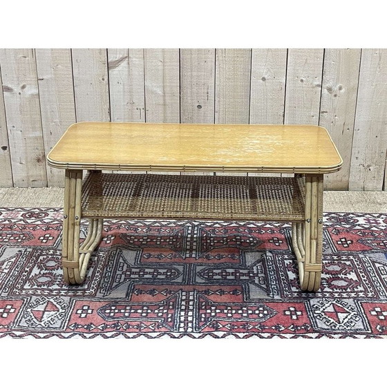 Image 1 of Table basse vintage en rotin et canne, 1970