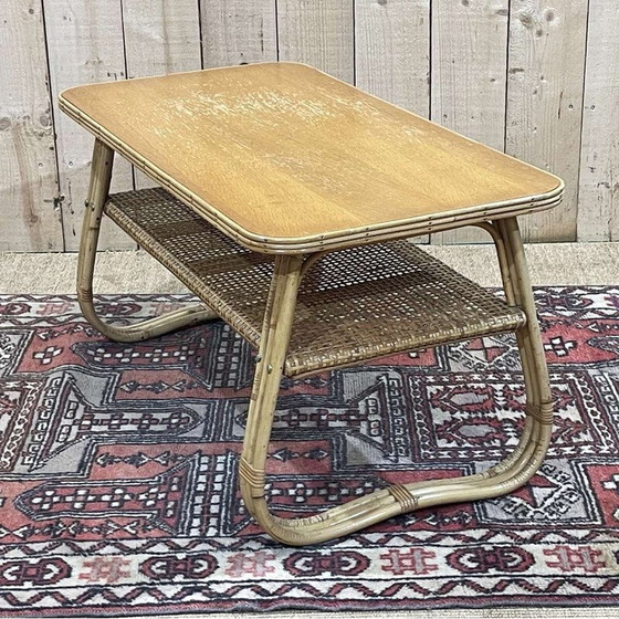 Image 1 of Table basse vintage en rotin et canne, 1970
