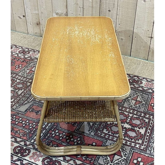 Image 1 of Table basse vintage en rotin et canne, 1970