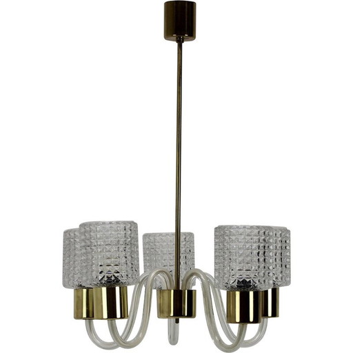 Lustre Vintage Art Déco en verre de Kamenicky Senov, Tchécoslovaquie 1960