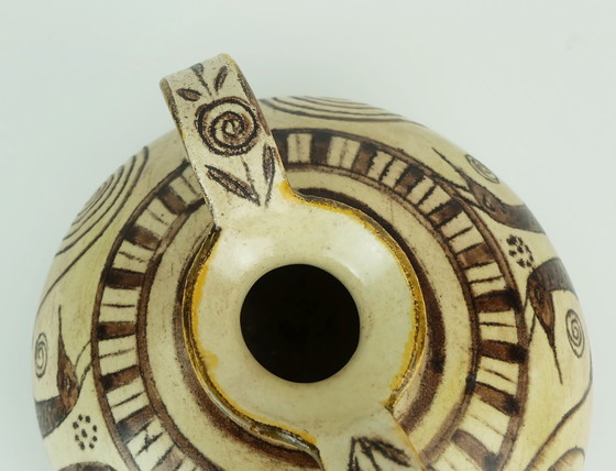 Image 1 of Vase italien Mid Century en céramique à double anse signé Vitali Handmade 1970S