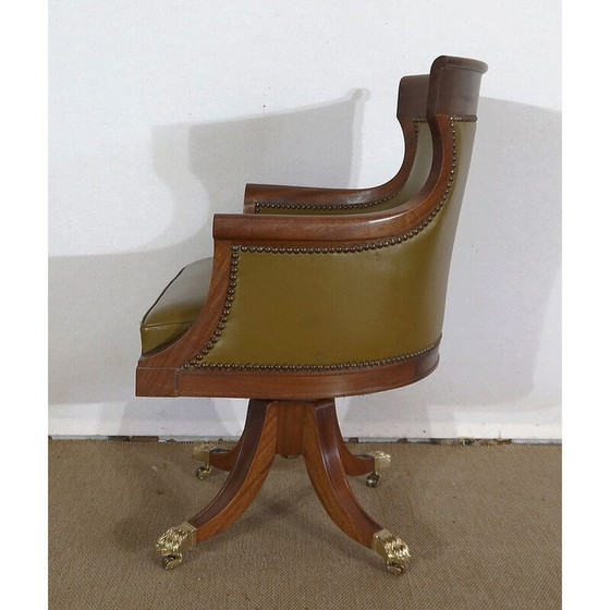 Image 1 of Fauteuil de bureau vintage en acajou massif et skaï