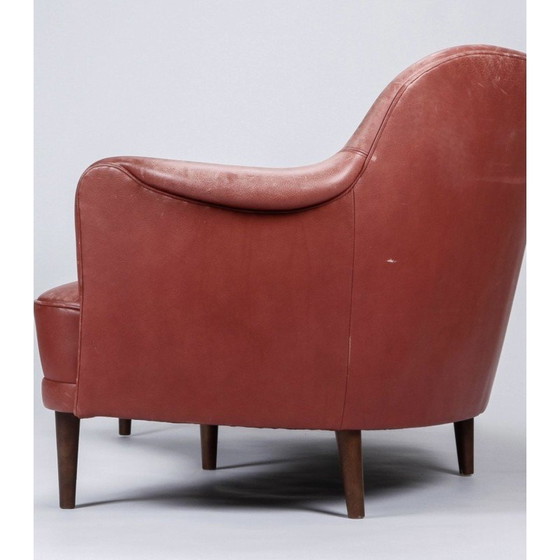 Image 1 of Canapé vintage 3 places incurvé en cuir et hêtre par Carl Malmsten pour OH Sjögren, 1950
