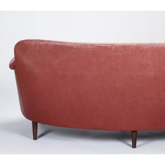 Image 1 of Canapé vintage 3 places incurvé en cuir et hêtre par Carl Malmsten pour OH Sjögren, 1950