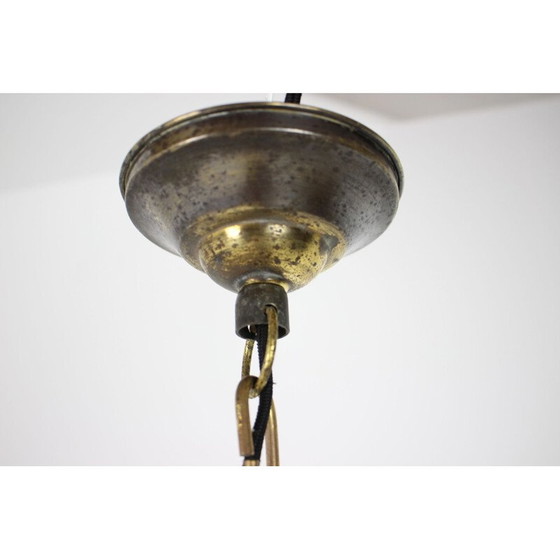 Image 1 of Lustre vintage art déco en métal et verre, Tchécoslovaquie 1920