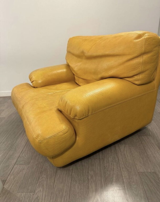 Image 1 of Fauteuil Cuir Jaune Rochebobois Années 80/90