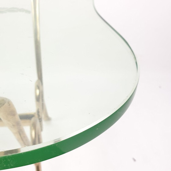 Image 1 of Table basse vintage avec verre gravé et base en laiton, Italie 1960