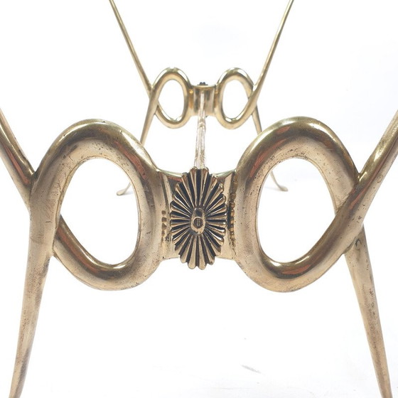 Image 1 of Table basse vintage avec verre gravé et base en laiton, Italie 1960