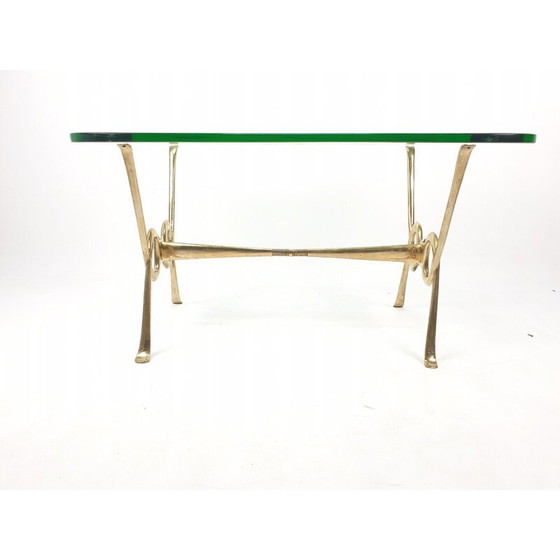 Image 1 of Table basse vintage avec verre gravé et base en laiton, Italie 1960