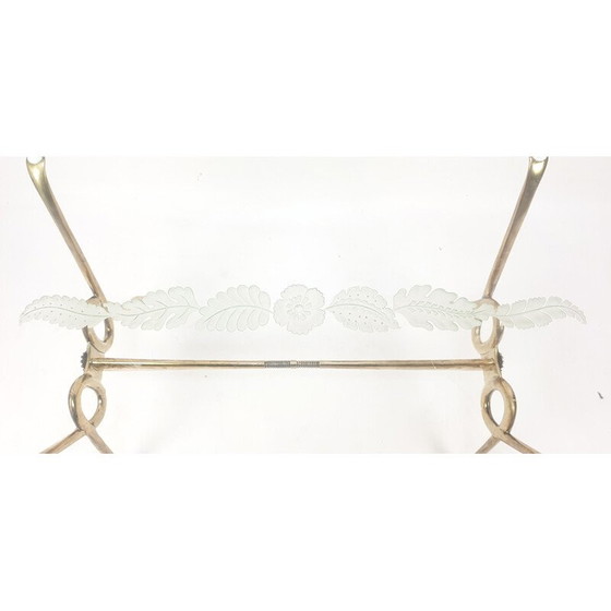 Image 1 of Table basse vintage avec verre gravé et base en laiton, Italie 1960