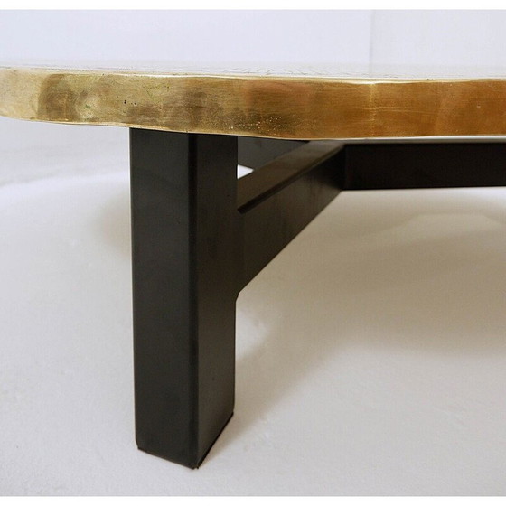 Image 1 of Table basse vintage en tronc d'arbre et bronze, Belgique