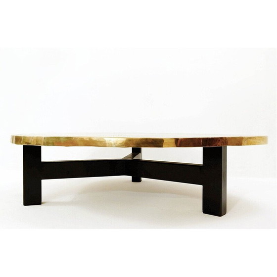 Image 1 of Table basse vintage en tronc d'arbre et bronze, Belgique