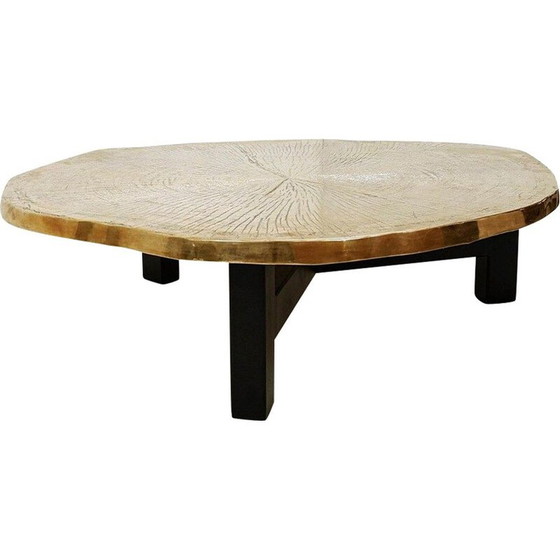 Image 1 of Table basse vintage en tronc d'arbre et bronze, Belgique