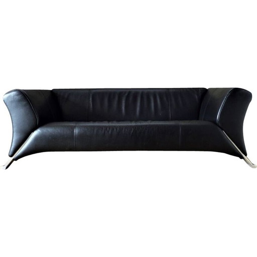 Canapé vintage 3 places en cuir noir par Rolf Benz 2000